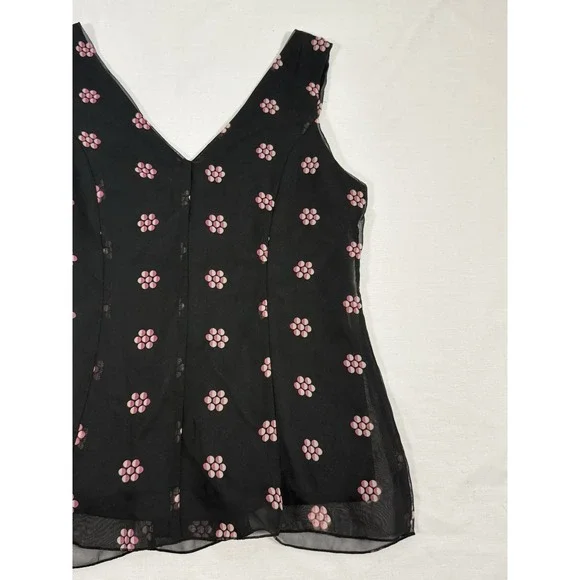 Y2K Jonathan Martin Women's Top Black Size XL Floral Ruffled Babydoll Top - Picture 7 of 8